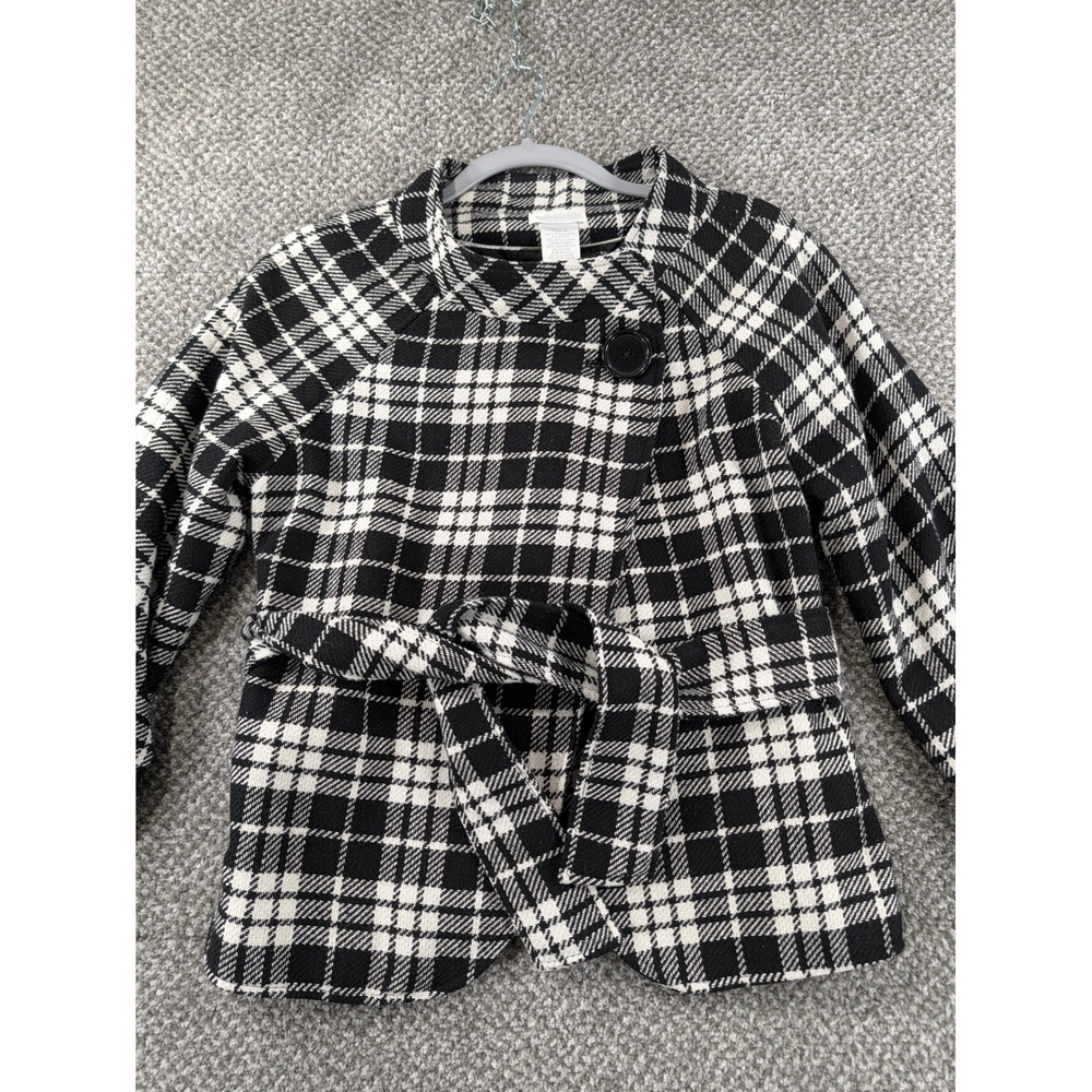 Worthington Black White Plaid Wool Blend Belted Wrap Jacket Pea Coat Small Style